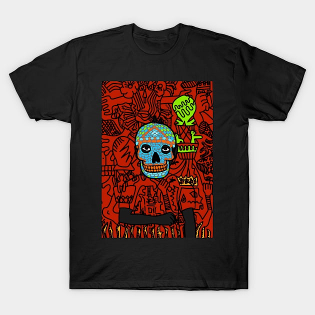 MaleMask NFT with MexicanEye Color and DarkSkin Color - Doodle Style T-Shirt by Hashed Art